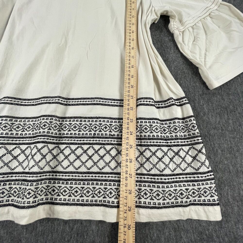 J Jill Size XL Cream Black Embroidered Cotton Knit Tunic Top Boho Minimalist - Picture 5 of 11